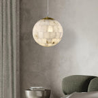 Alabaster Ball Pendant Light — Brass Stone Globe Hanging Lamp for Kitchen Island
