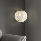 Alabaster Ball Pendant Light — Brass Stone Globe Hanging Lamp for Kitchen Island