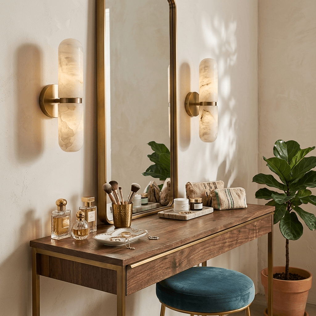 Alabaster Capsule Wall Sconce — Stone Cylinder Wall Light for Bedroom & Hallway