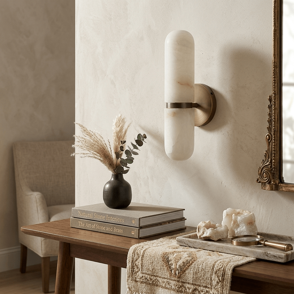 Alabaster Capsule Wall Sconce — Stone Cylinder Wall Light for Bedroom & Hallway