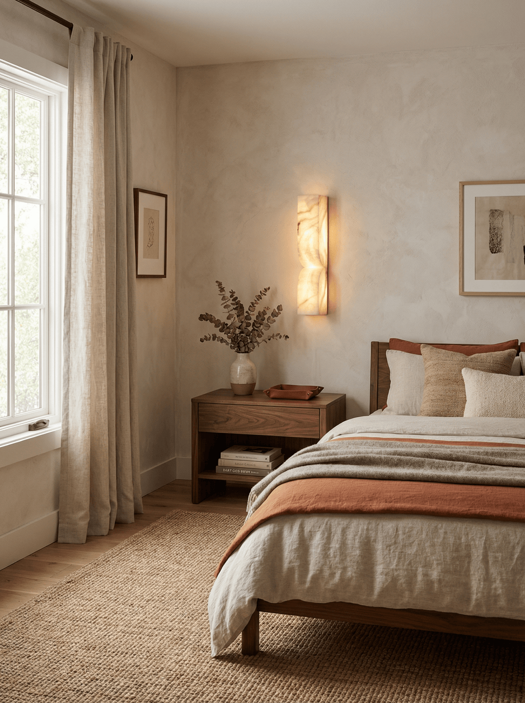 Alabaster Essence Wall Sconce — Carved Stone Wall Light for Bedroom & Hallway