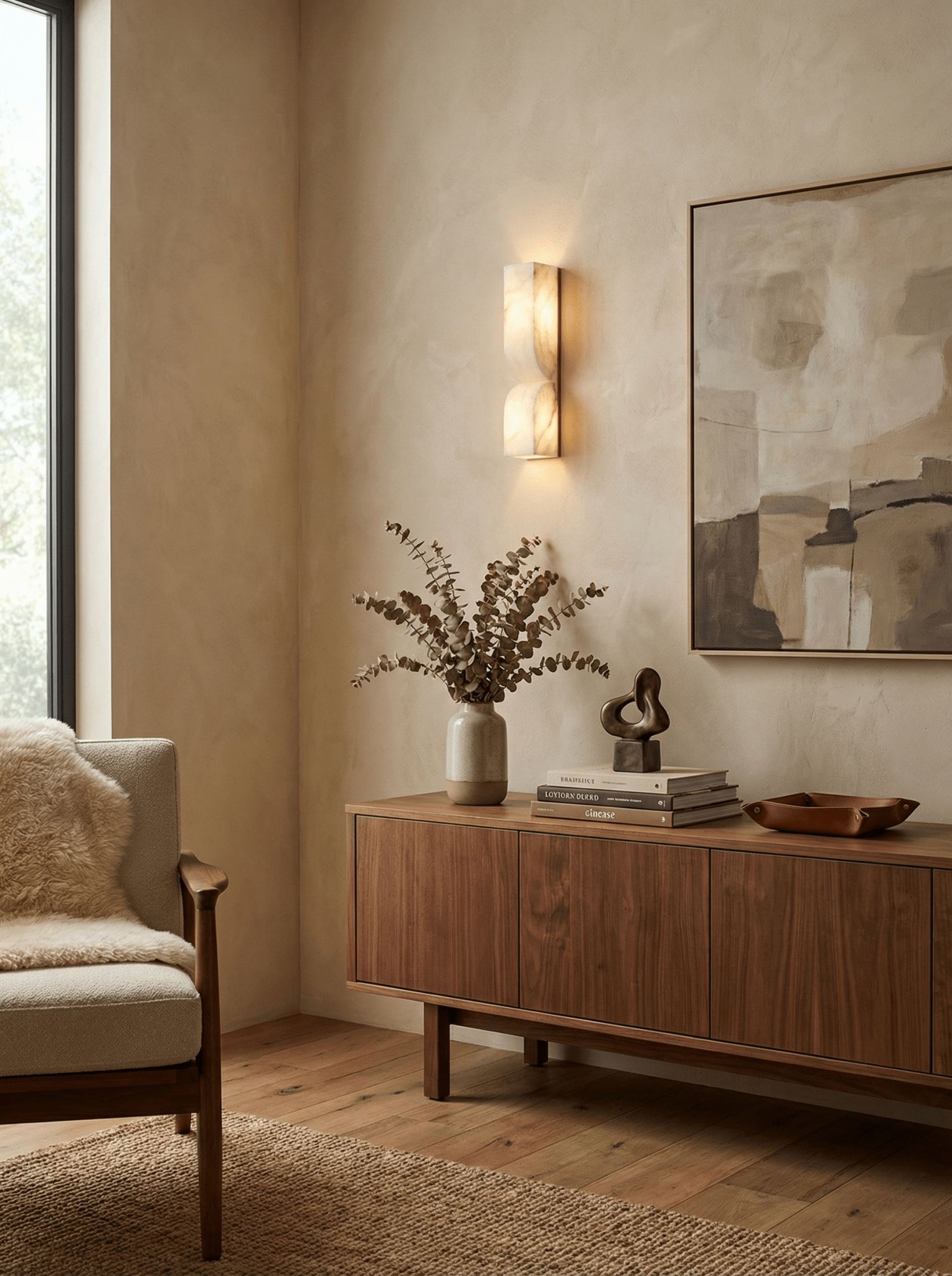 Alabaster Essence Wall Sconce — Carved Stone Wall Light for Bedroom & Hallway