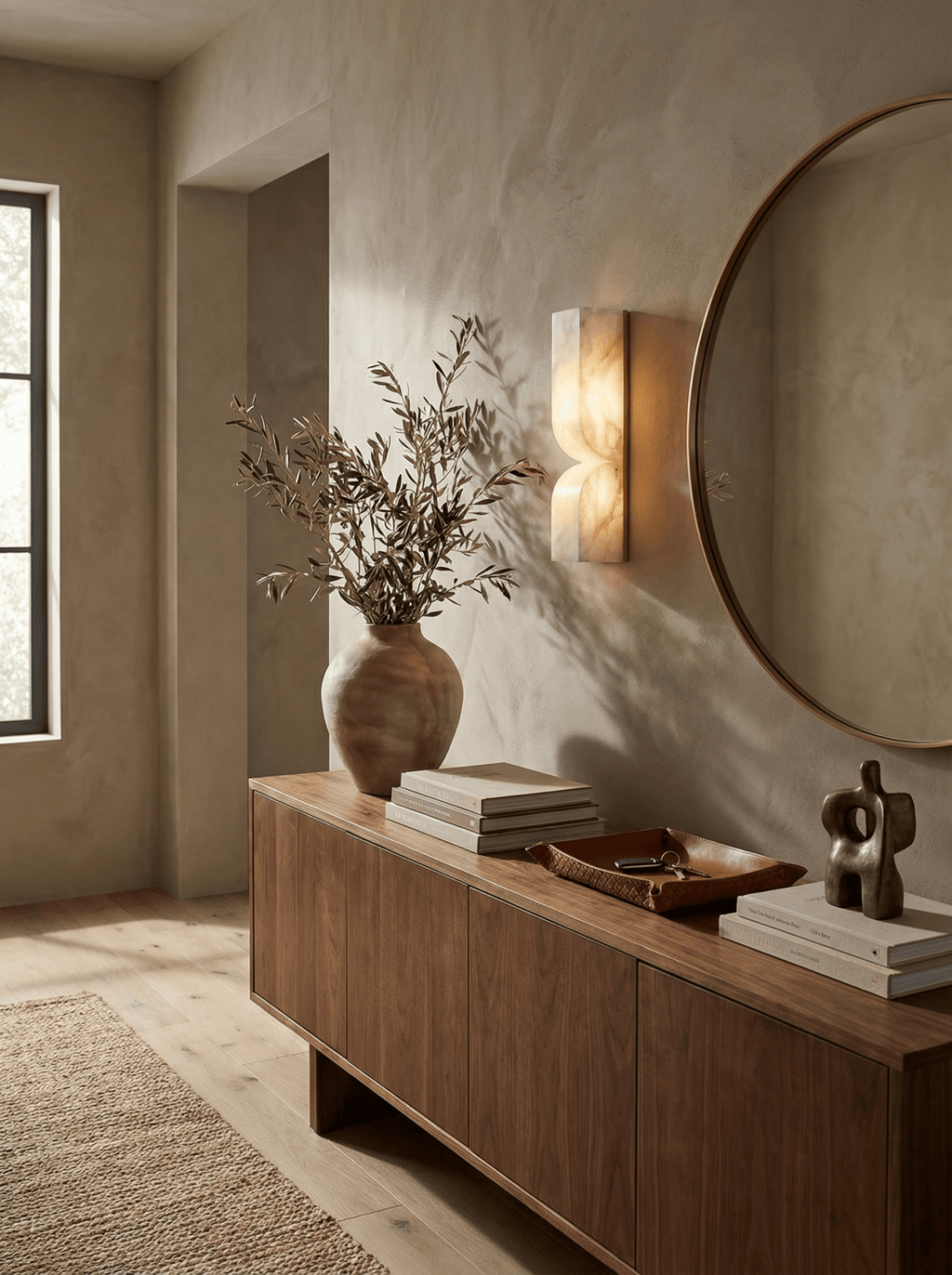 Alabaster Essence Wall Sconce — Carved Stone Wall Light for Bedroom & Hallway
