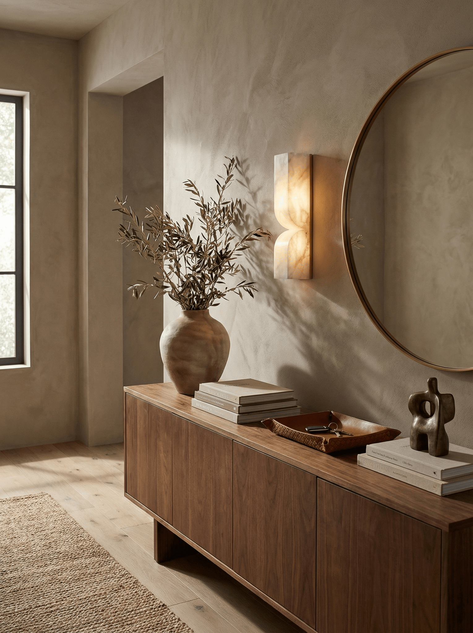 Alabaster Essence Wall Sconce — Carved Stone Wall Light for Bedroom & Hallway
