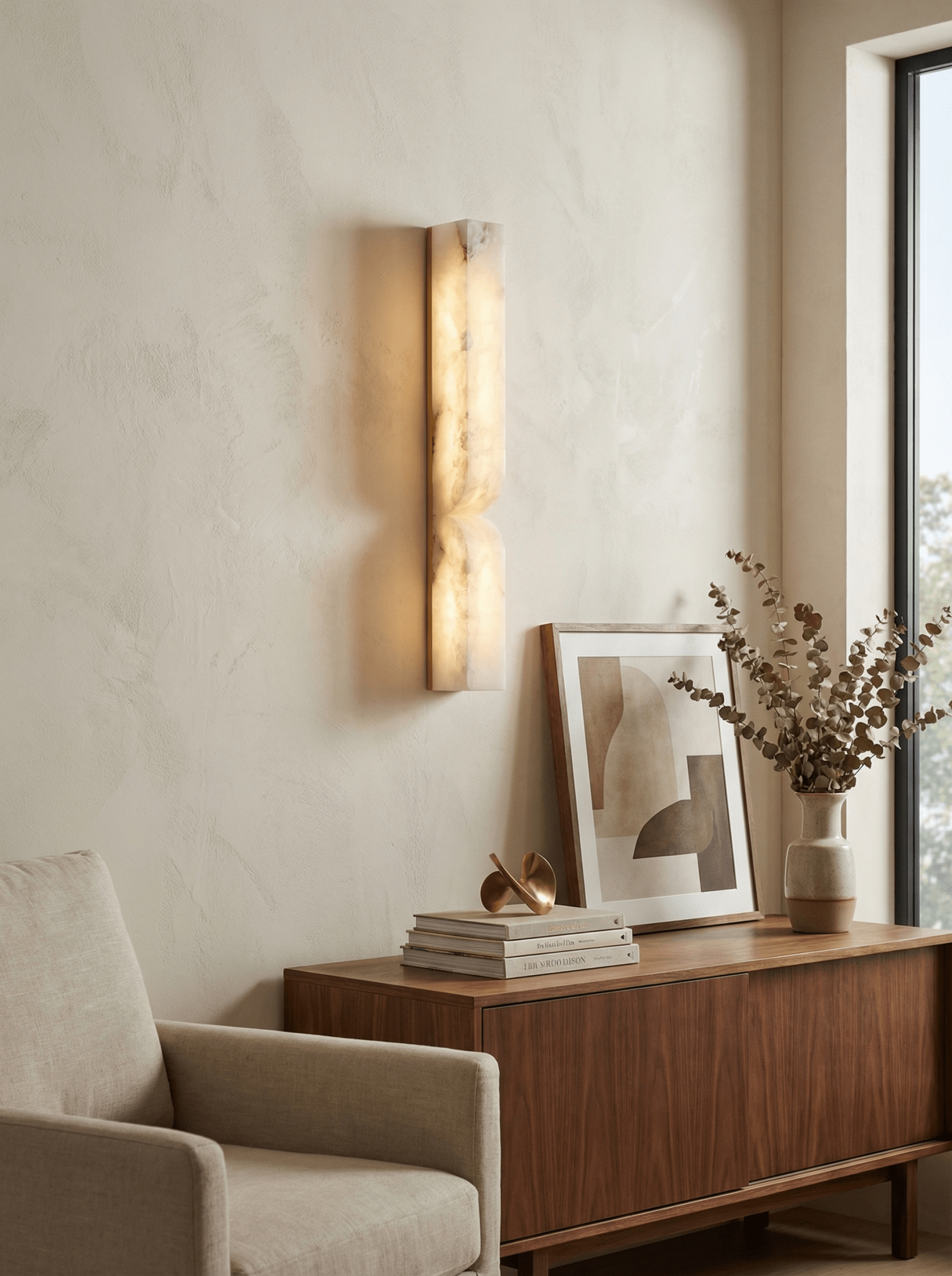 Alabaster Essence Wall Sconce — Carved Stone Wall Light for Bedroom & Hallway