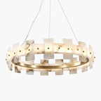 Alabaster Halo Chandelier — Brass Ring Alabaster Ceiling Light for Dining Room