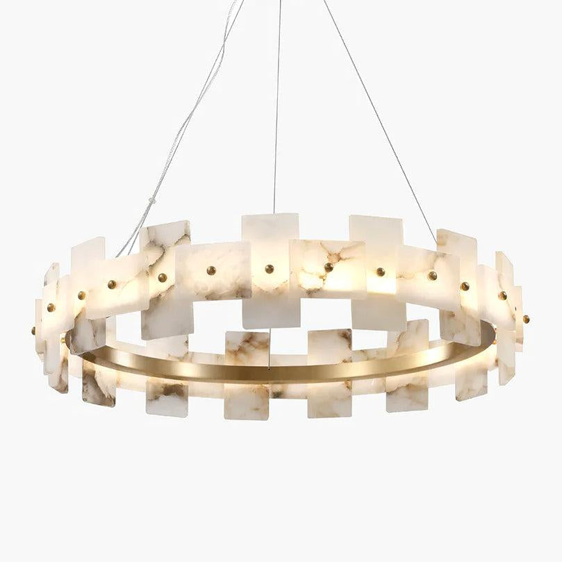 Alabaster Halo Chandelier — Brass Ring Alabaster Ceiling Light for Dining Room