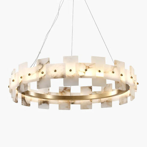 Alabaster Halo Chandelier — Brass Ring Alabaster Ceiling Light for Dining Room