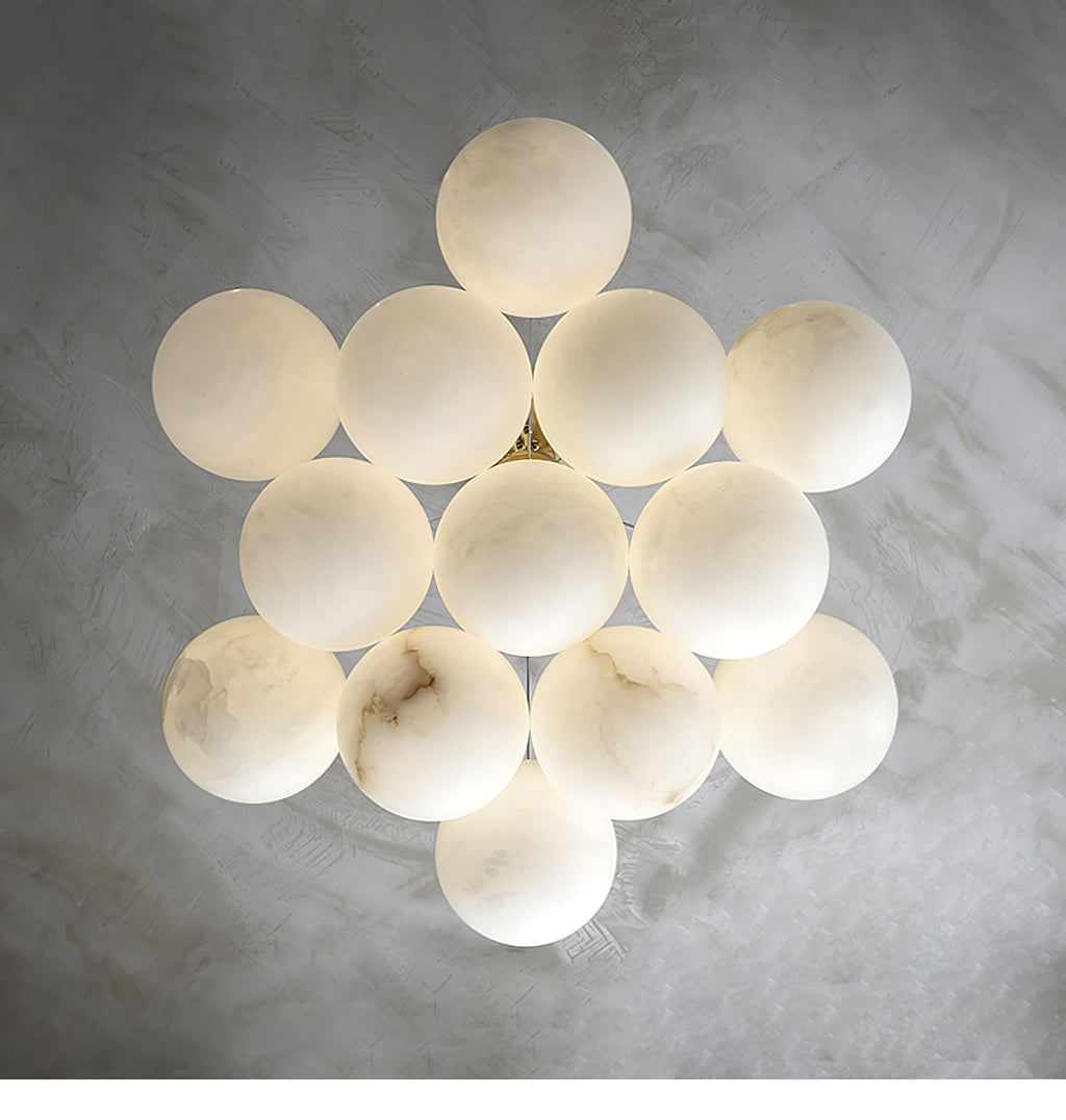 Alabaster Balls Chandelier — Curved Stone Globe Ceiling Light for Living Room