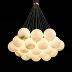 Alabaster Balls Chandelier — Curved Stone Globe Ceiling Light for Living Room