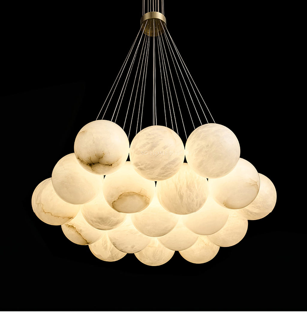 Alabaster Balls Chandelier — Curved Stone Globe Ceiling Light for Living Room