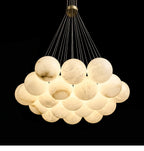 Alabaster Balls Chandelier — Curved Stone Globe Ceiling Light for Living Room