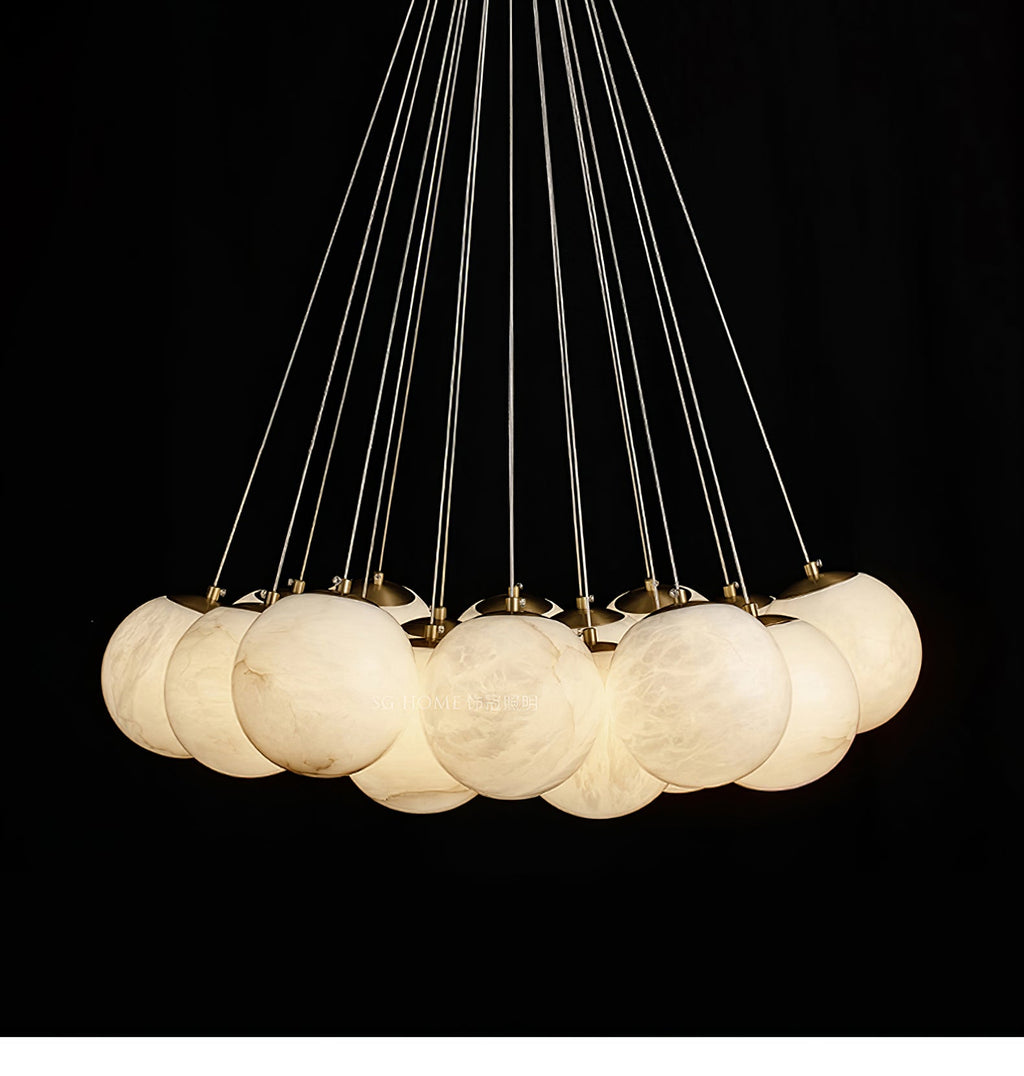 Alabaster Balls Chandelier — Curved Stone Globe Ceiling Light for Living Room