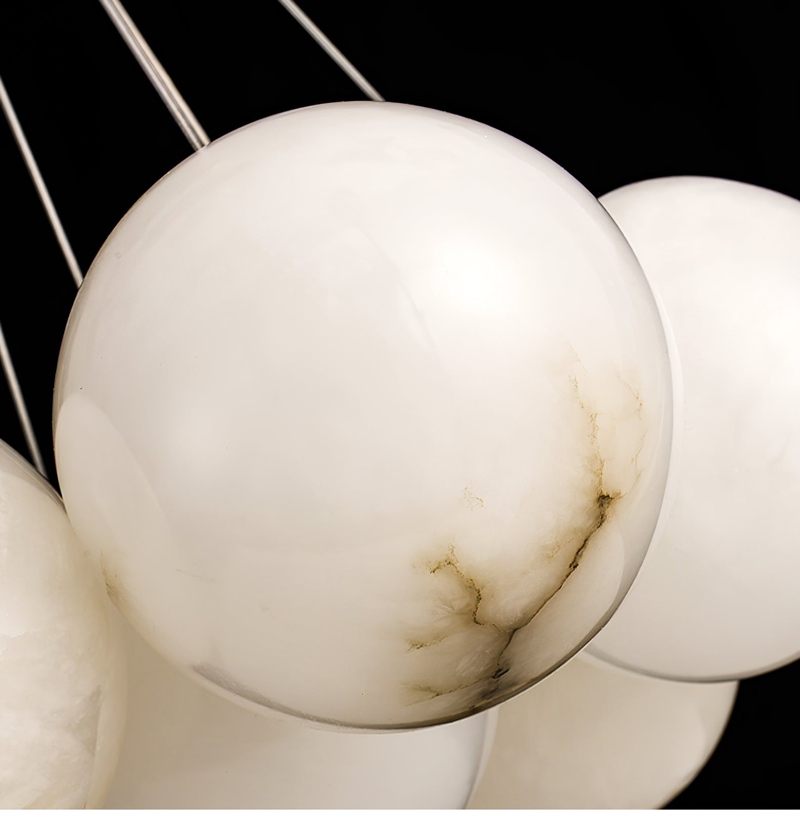 Alabaster Balls Chandelier — Curved Stone Globe Ceiling Light for Living Room