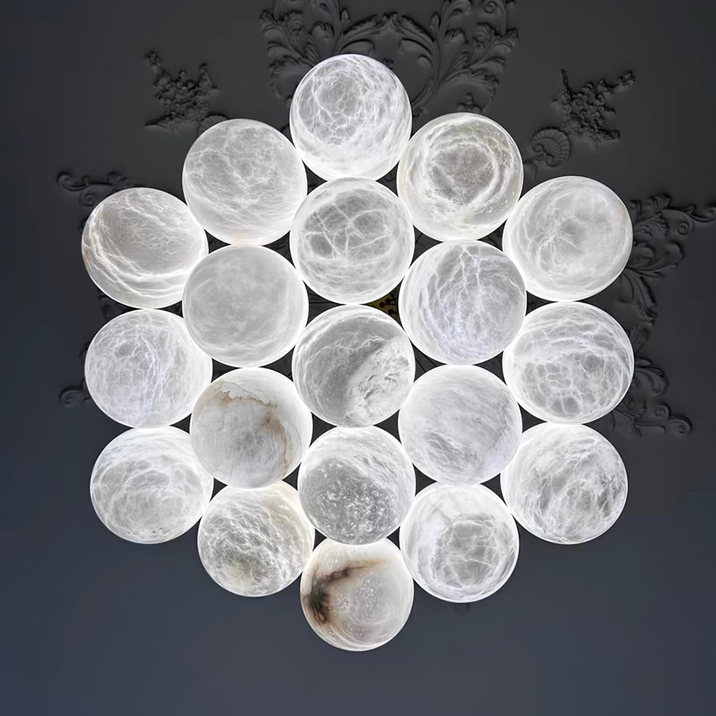Alabaster Balls Chandelier — Curved Stone Globe Ceiling Light for Living Room