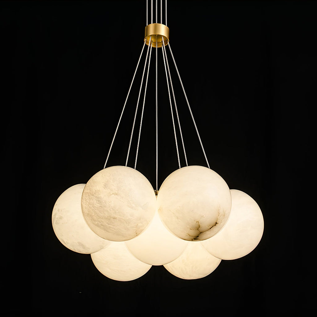 Alabaster Balls Chandelier — Curved Stone Globe Ceiling Light for Living Room