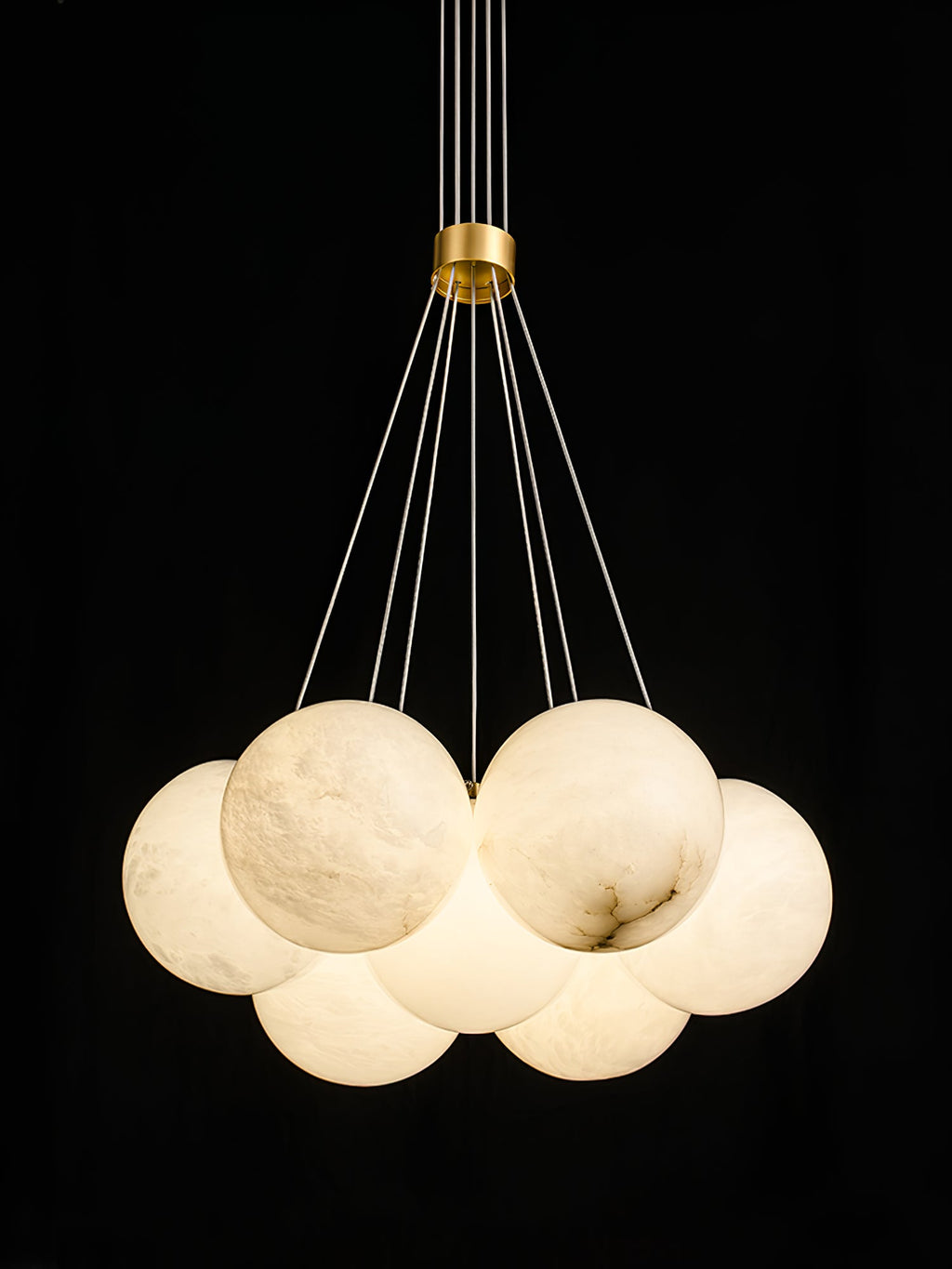 Alabaster Balls Chandelier — Curved Stone Globe Ceiling Light for Living Room