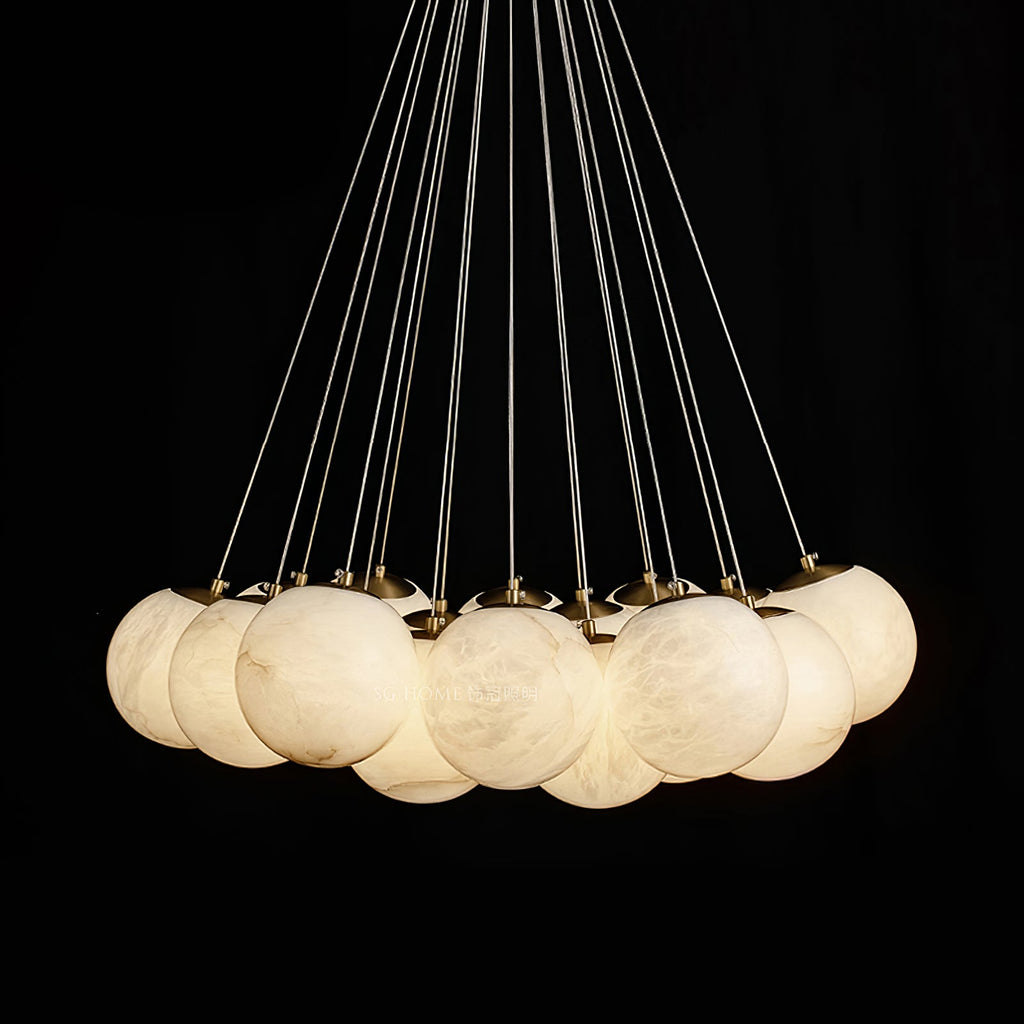 Alabaster Balls Chandelier — Curved Stone Globe Ceiling Light for Living Room