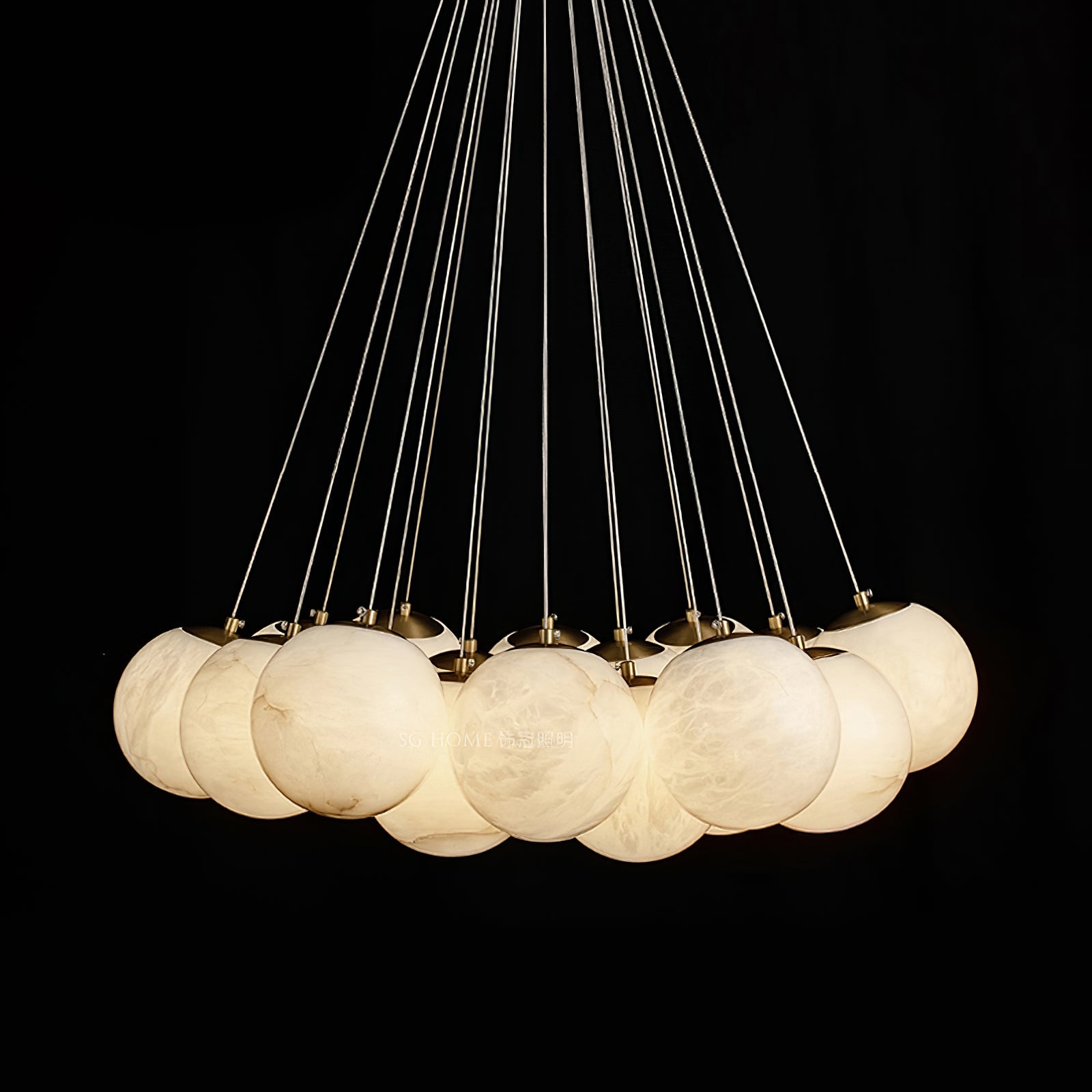 Alabaster Balls Chandelier — Curved Stone Globe Ceiling Light for Living Room