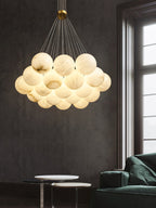 Alabaster Balls Chandelier — Curved Stone Globe Ceiling Light for Living Room