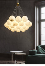 Alabaster Balls Chandelier — Curved Stone Globe Ceiling Light for Living Room