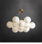 Alabaster Balls Chandelier — Curved Stone Globe Ceiling Light for Living Room