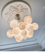 Alabaster Balls Chandelier — Curved Stone Globe Ceiling Light for Living Room