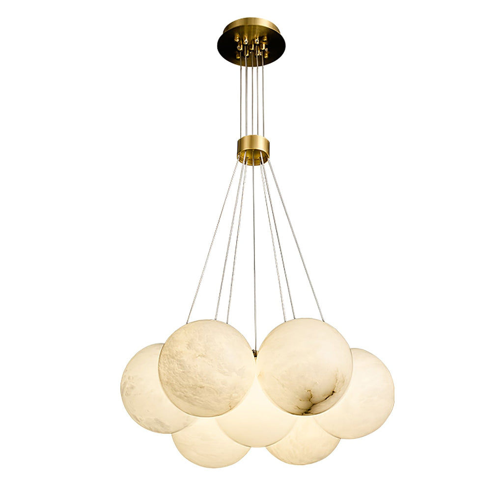 Alabaster Balls Chandelier — Curved Stone Globe Ceiling Light for Living Room