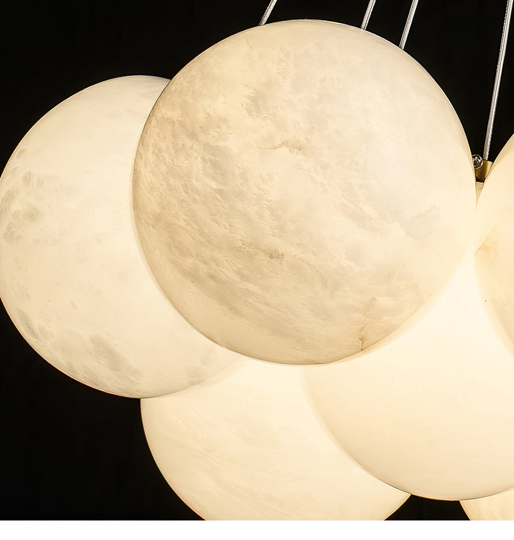 Alabaster Balls Chandelier — Curved Stone Globe Ceiling Light for Living Room