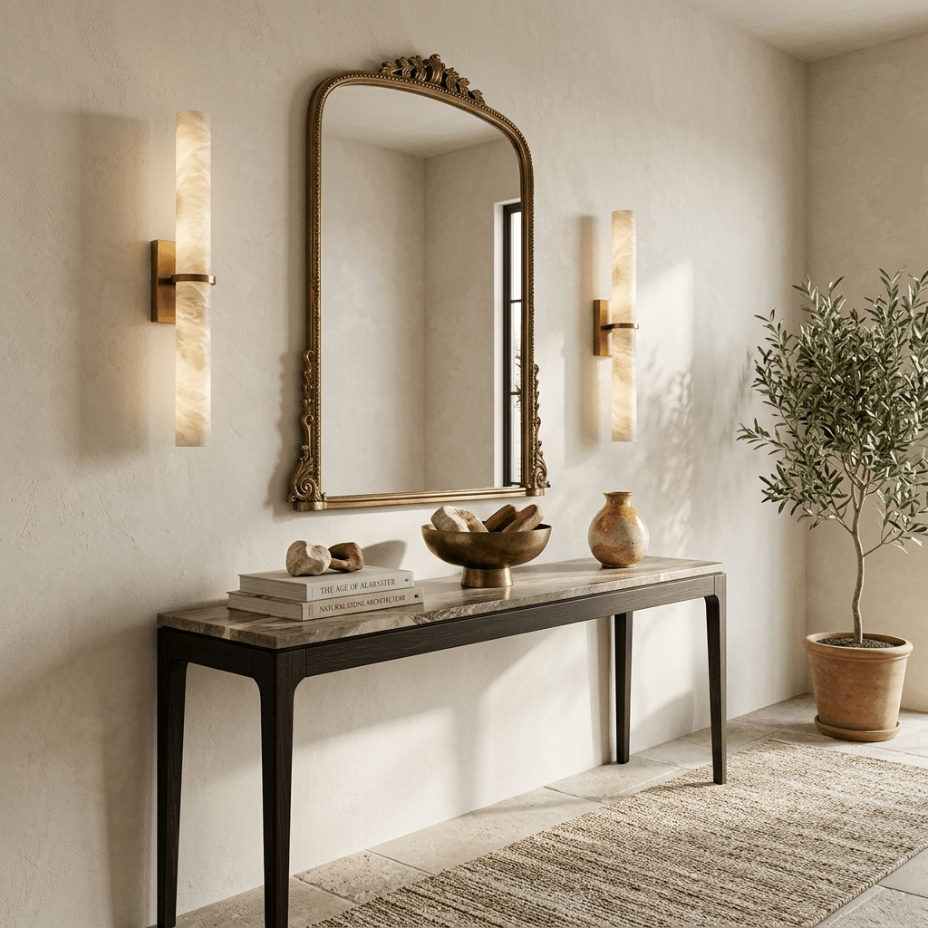 Aluna Alabaster Bar Wall Light — Linear Stone Wall Sconce for Bedroom & Hallway