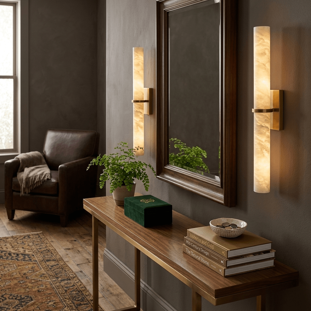 Aluna Alabaster Bar Wall Light — Linear Stone Wall Sconce for Bedroom & Hallway