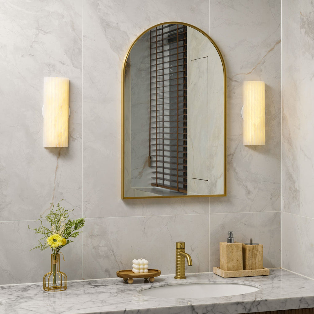 Alvia Alabaster Wall Light — Ribbed Stone Wall Sconce for Bedroom & Hallway