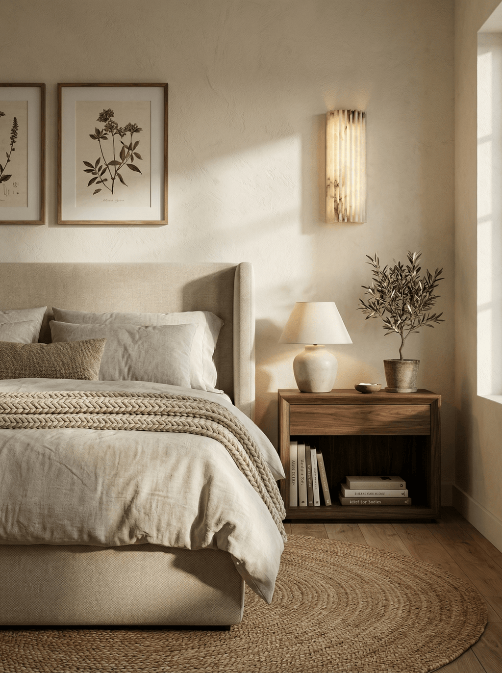Alvia Alabaster Wall Light — Ribbed Stone Wall Sconce for Bedroom & Hallway
