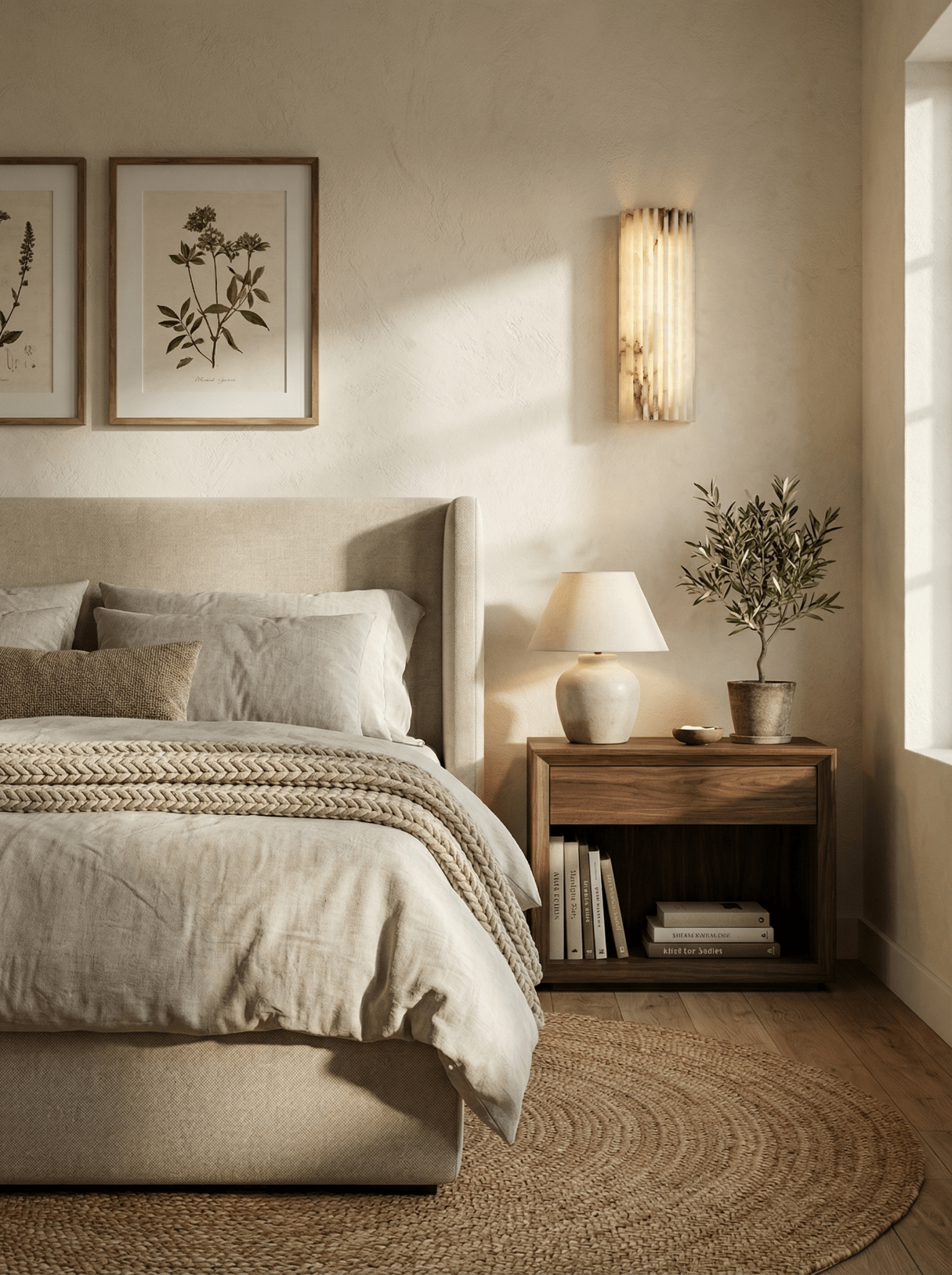 Alvia Alabaster Wall Light — Ribbed Stone Wall Sconce for Bedroom & Hallway