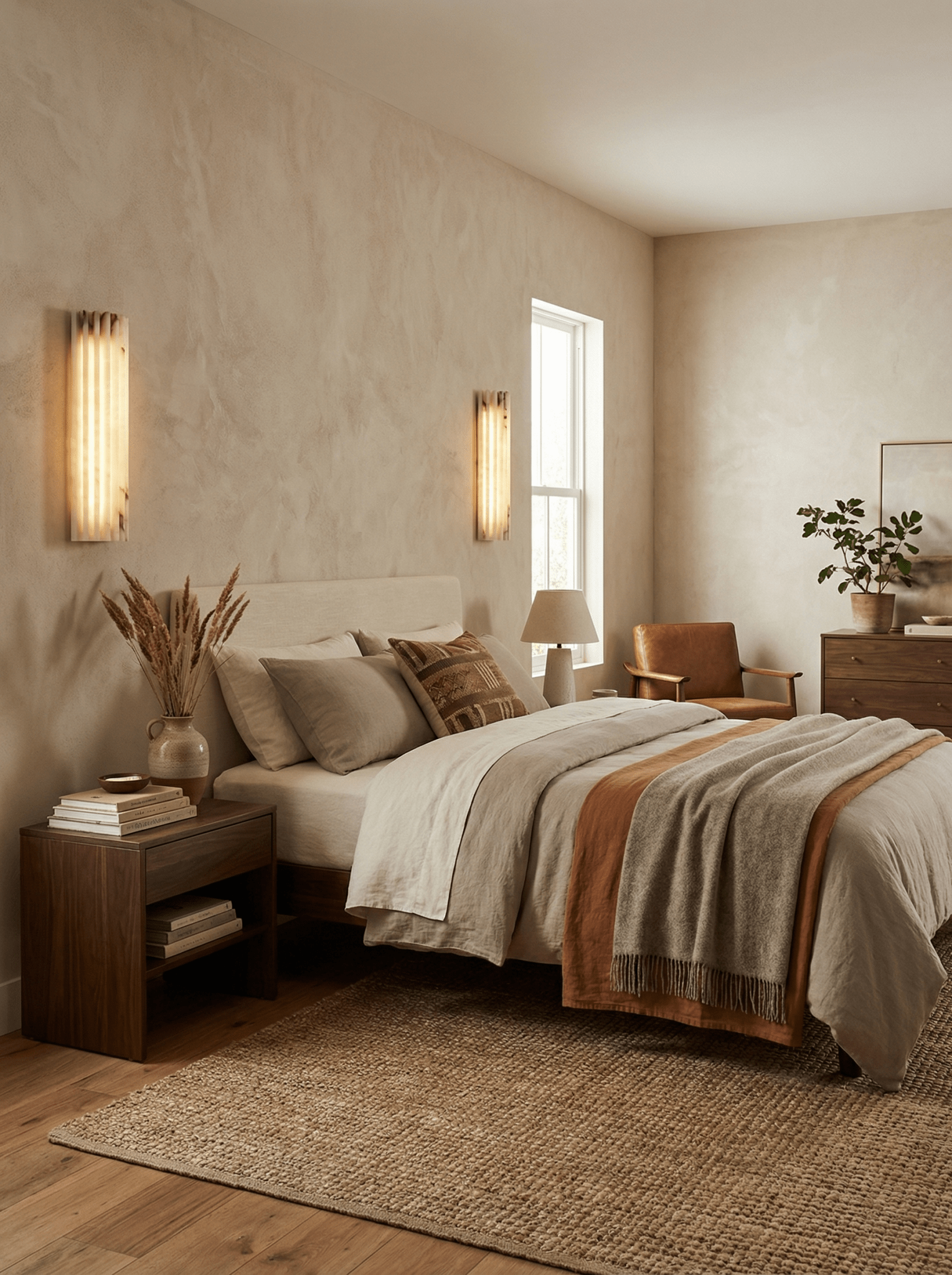 Alvia Alabaster Wall Light — Ribbed Stone Wall Sconce for Bedroom & Hallway