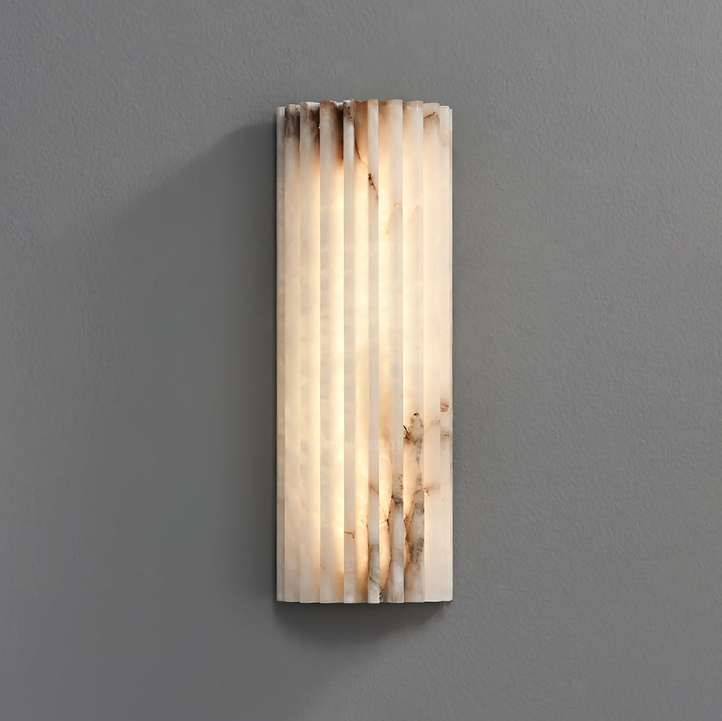 Alvia Alabaster Wall Light — Ribbed Stone Wall Sconce for Bedroom & Hallway