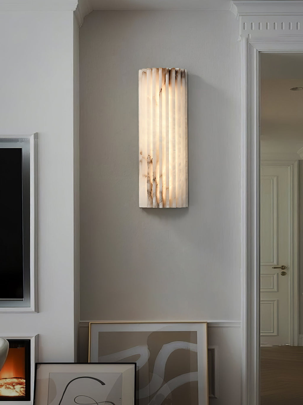 Alvia Alabaster Wall Light — Ribbed Stone Wall Sconce for Bedroom & Hallway