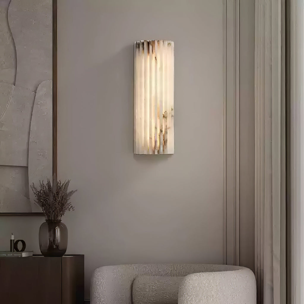 Alvia Alabaster Wall Light — Ribbed Stone Wall Sconce for Bedroom & Hallway