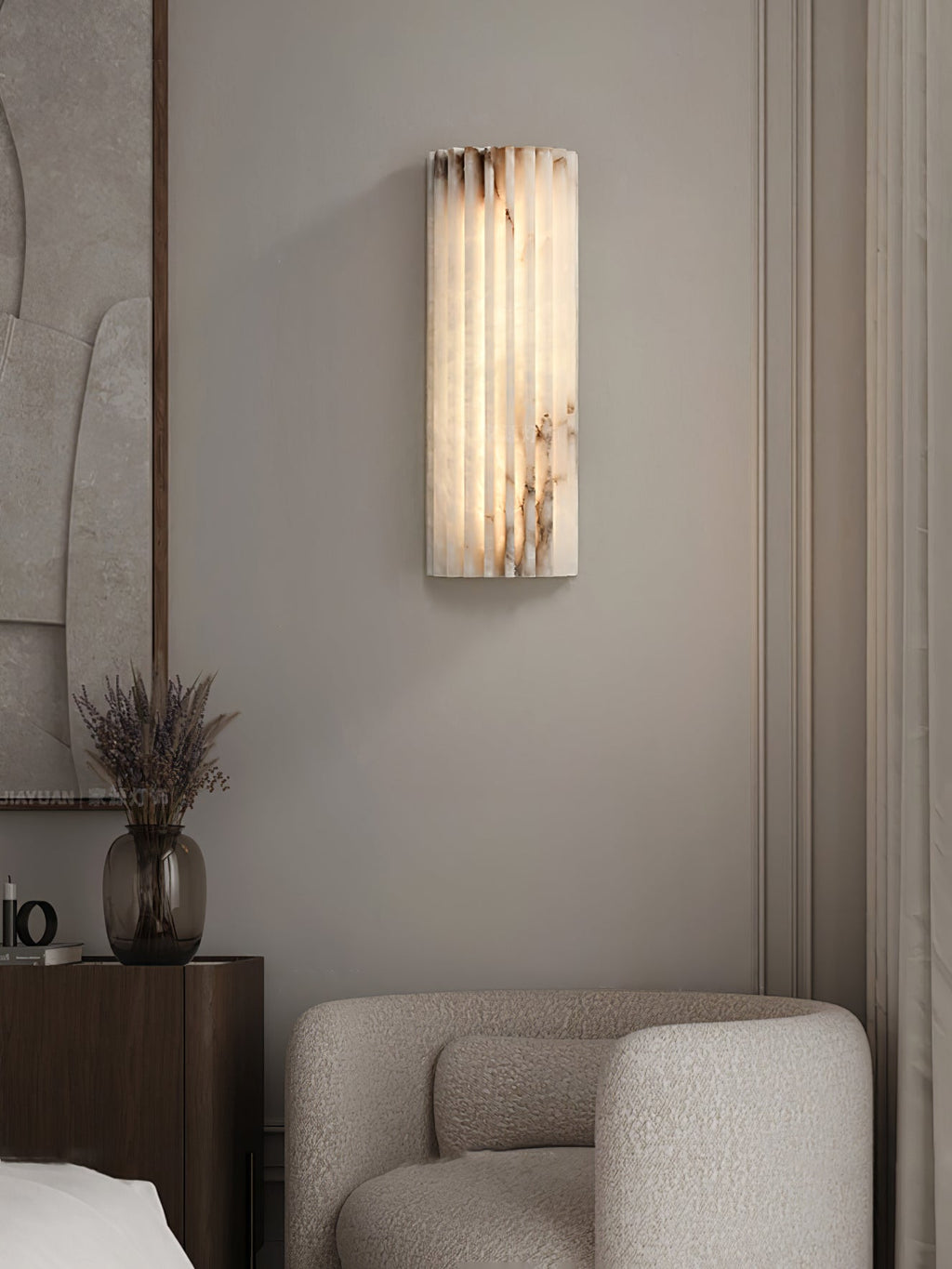 Alvia Alabaster Wall Light — Ribbed Stone Wall Sconce for Bedroom & Hallway
