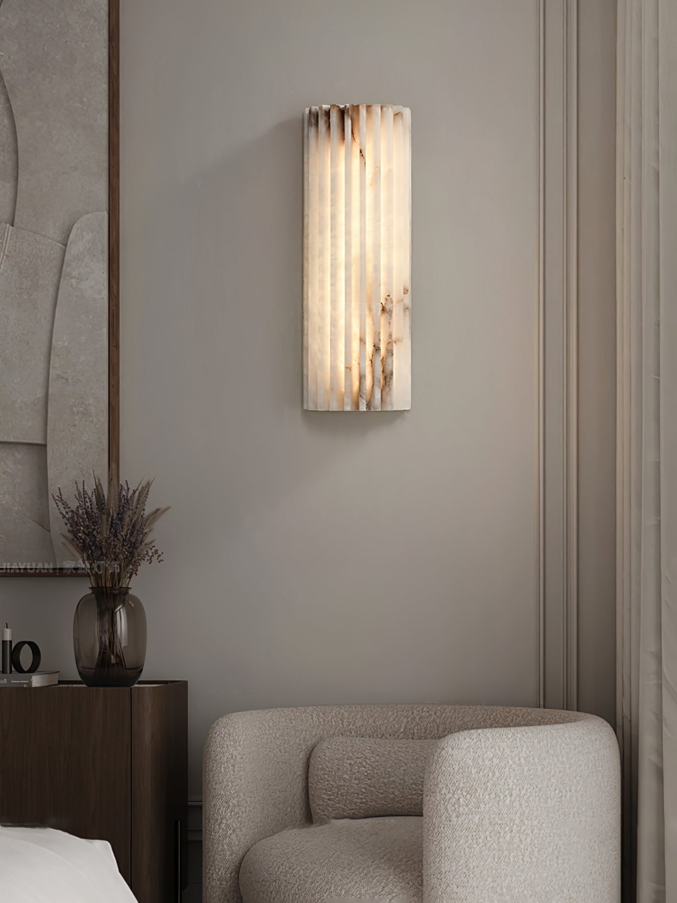 Alvia Alabaster Wall Light — Ribbed Stone Wall Sconce for Bedroom & Hallway