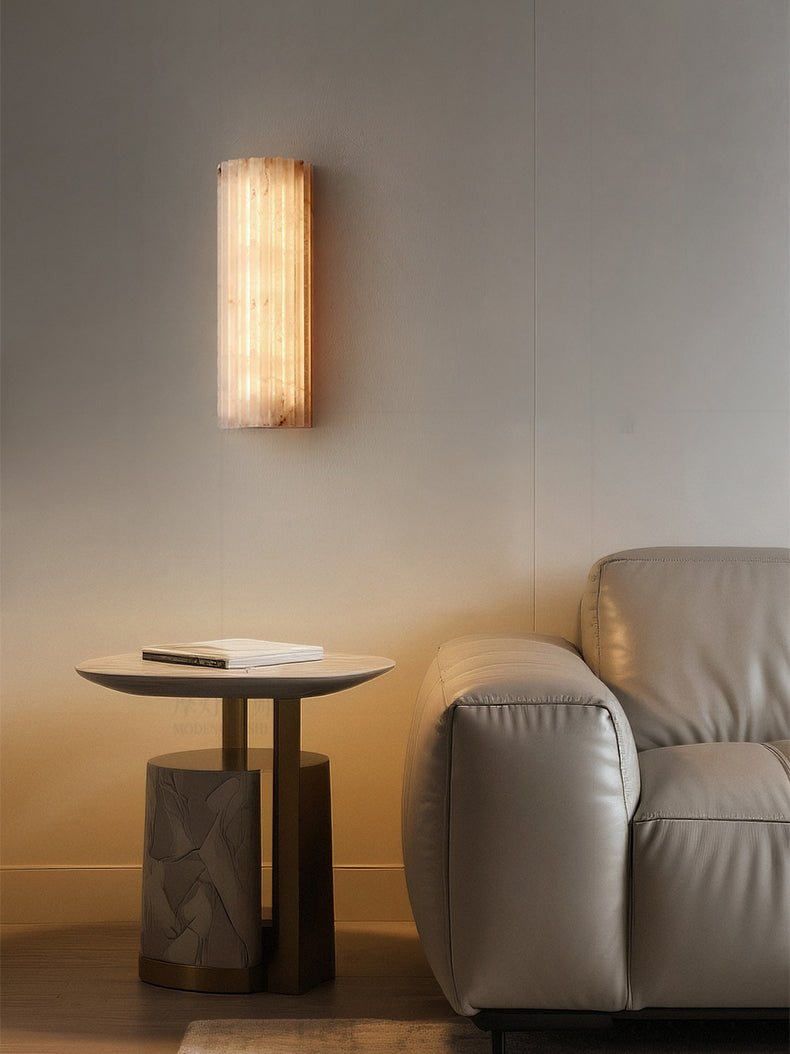 Alvia Alabaster Wall Light — Ribbed Stone Wall Sconce for Bedroom & Hallway