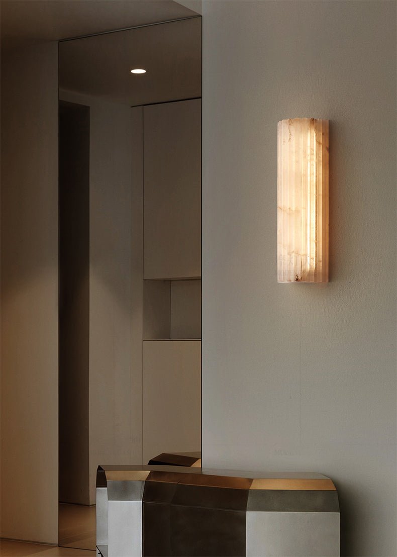 Alvia Alabaster Wall Light — Ribbed Stone Wall Sconce for Bedroom & Hallway