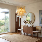 Amber Cascade Glass Chandelier — Tiered Amber Glass Ceiling Light for Dining Room