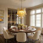 Amber Cascade Glass Chandelier — Tiered Amber Glass Ceiling Light for Dining Room
