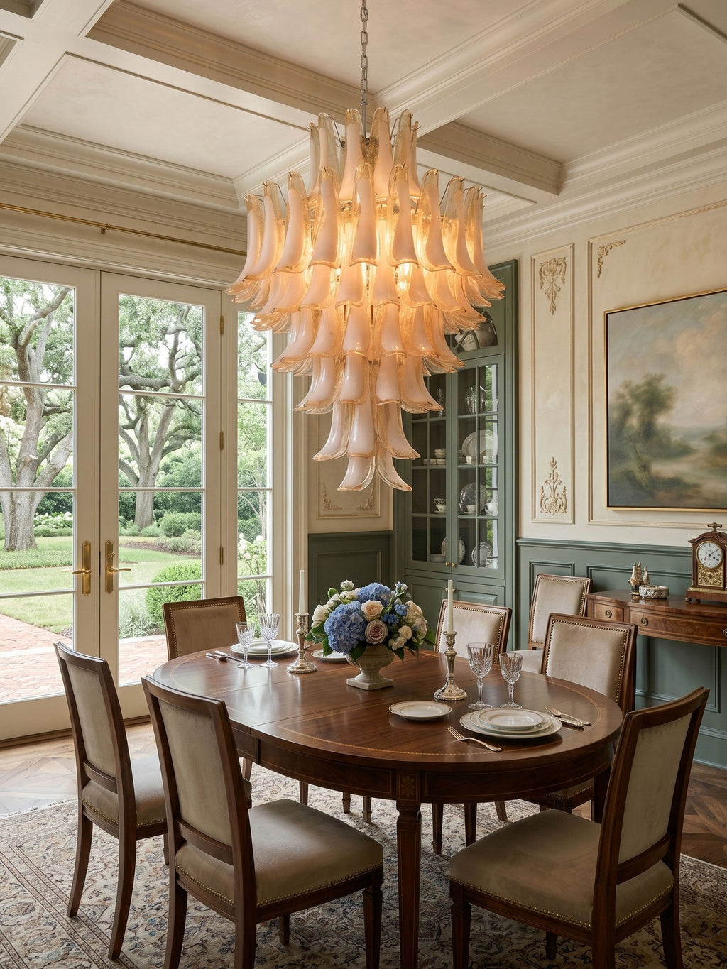 Amber Cloud Glass Petals Chandelier — Cluster Petal Ceiling Light for Stairwell
