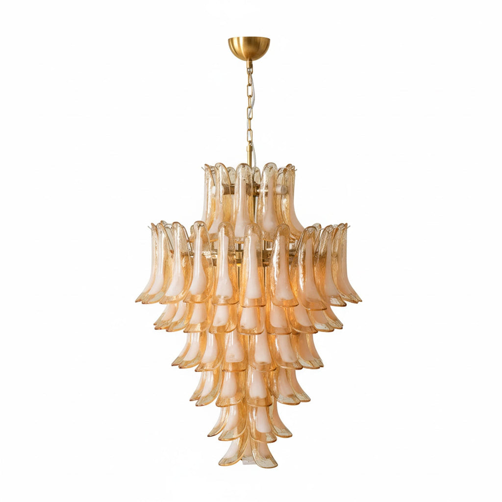 Amber Cloud Glass Petals Chandelier — Cluster Petal Ceiling Light for Stairwell