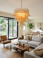 Amber Glass Petals Chandelier — Layered Petal Ceiling Light for Dining Room