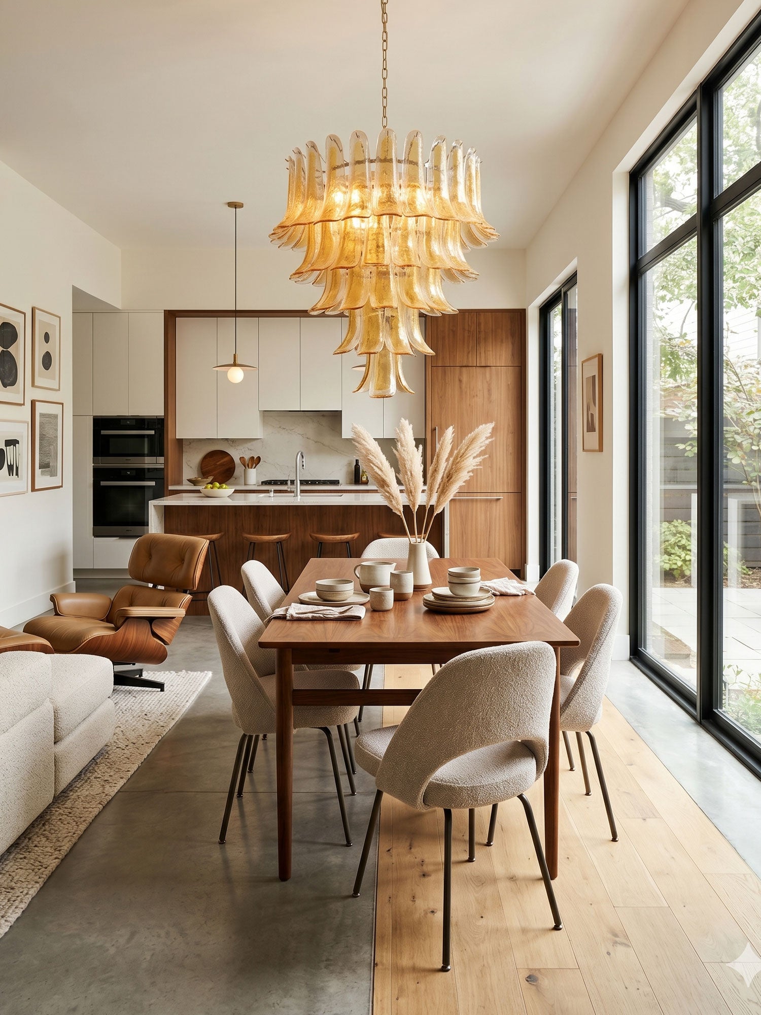 Amber Glass Petals Chandelier — Layered Petal Ceiling Light for Dining Room