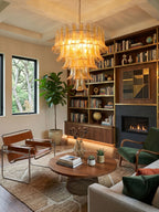 Amber Glass Petals Chandelier — Layered Petal Ceiling Light for Dining Room