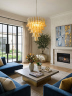Amber Glass Petals Chandelier — Layered Petal Ceiling Light for Dining Room